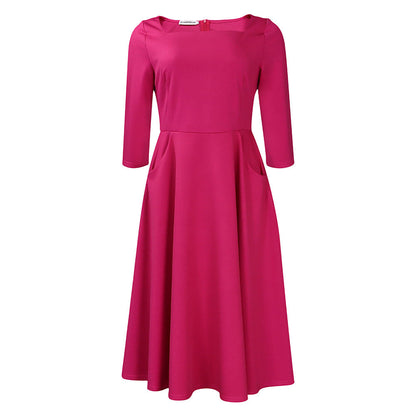 Damen A-Linien Kleid mit V-Ausschnitt und Taschen Norvielle