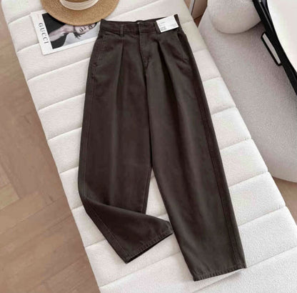 Damen Chino-Hose Weite Passform Hochwerder Bund Praktische Taschen