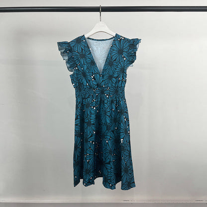 Damen Blumenkleid mit Rüschen und schwingendem Saum