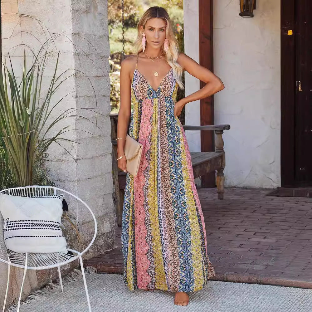 Damen Maxikleid Multi-Muster Verstellbare Träger Norvielle
