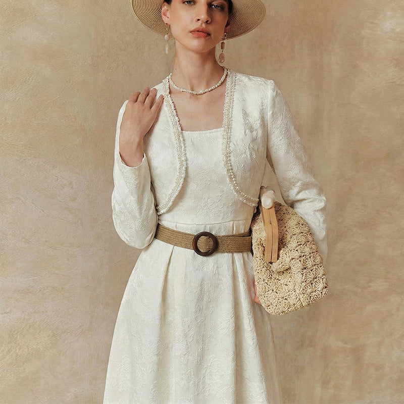 Damen Hochzeitskleid Langärmlig Mit Jacke Weiß