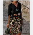 Damen Kleid mit floralem Muster V-Ausschnitt
