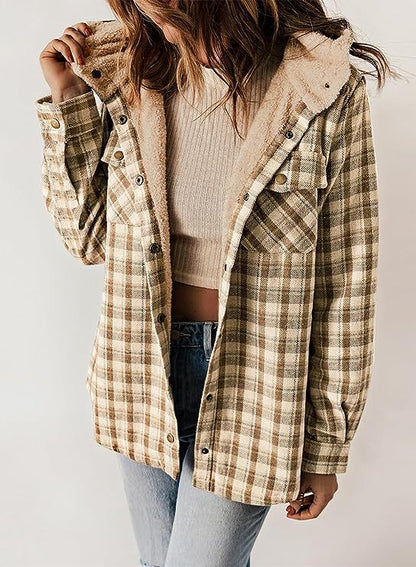 Damen Flanelljacke Gefütterte Kapuze Norvielle