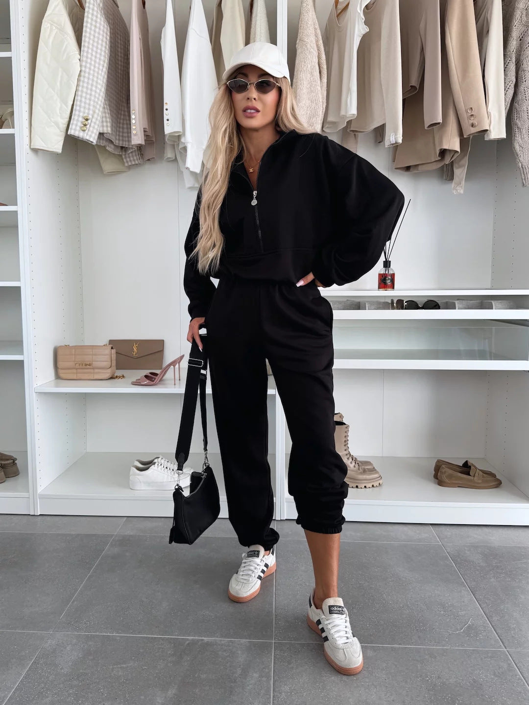 Damen Sportliches Loungewear-Set mit Stehkragen und Reißverschlusshose