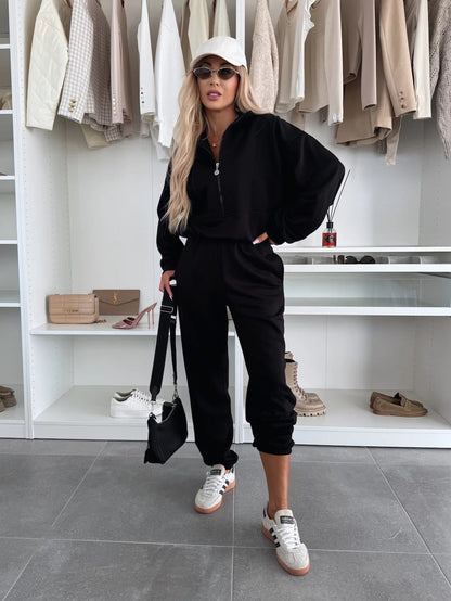 Damen Sportliches Loungewear-Set mit Stehkragen und Reißverschlusshose