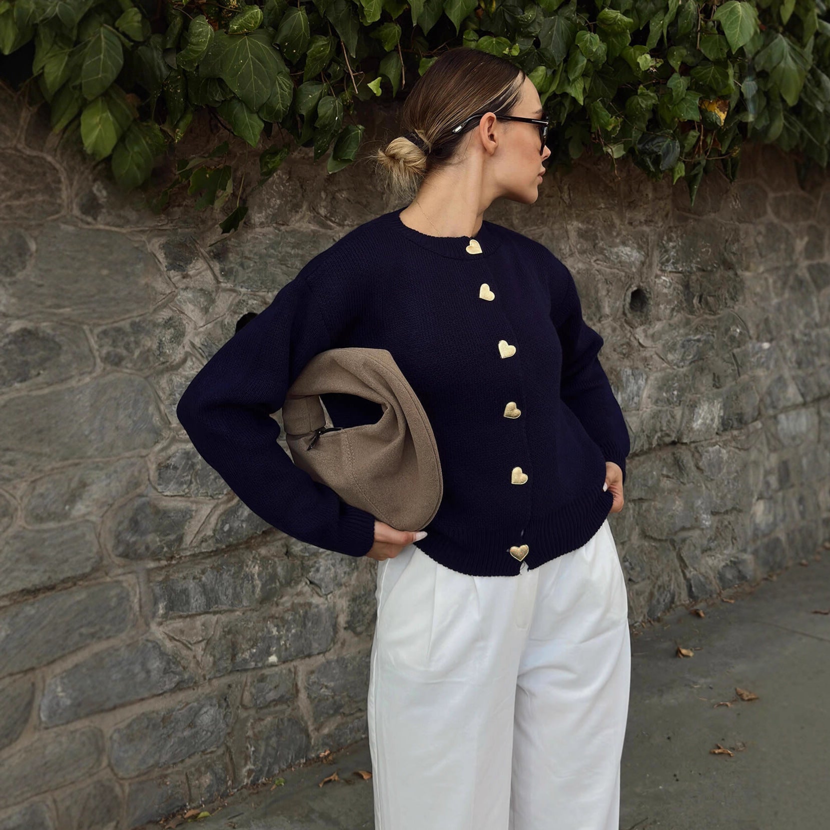 Damen Strickcardigan mit Herzknöpfen Norvielle - Norvielle