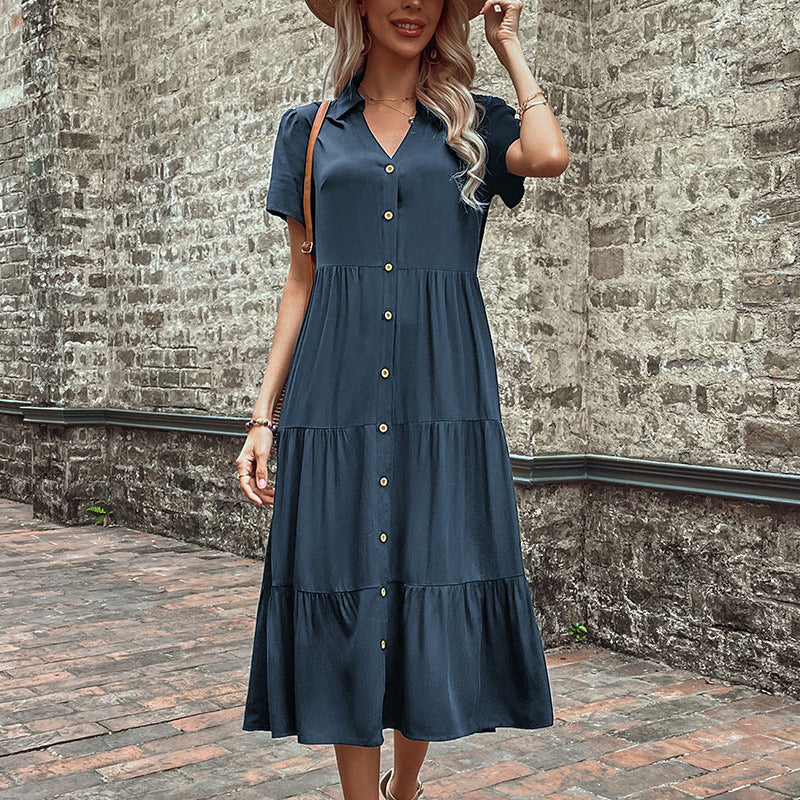 Damen Maxikleid mit Knöpfen und Rüschen Norvielle