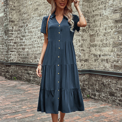 Damen Maxikleid mit Knöpfen und Rüschen Norvielle