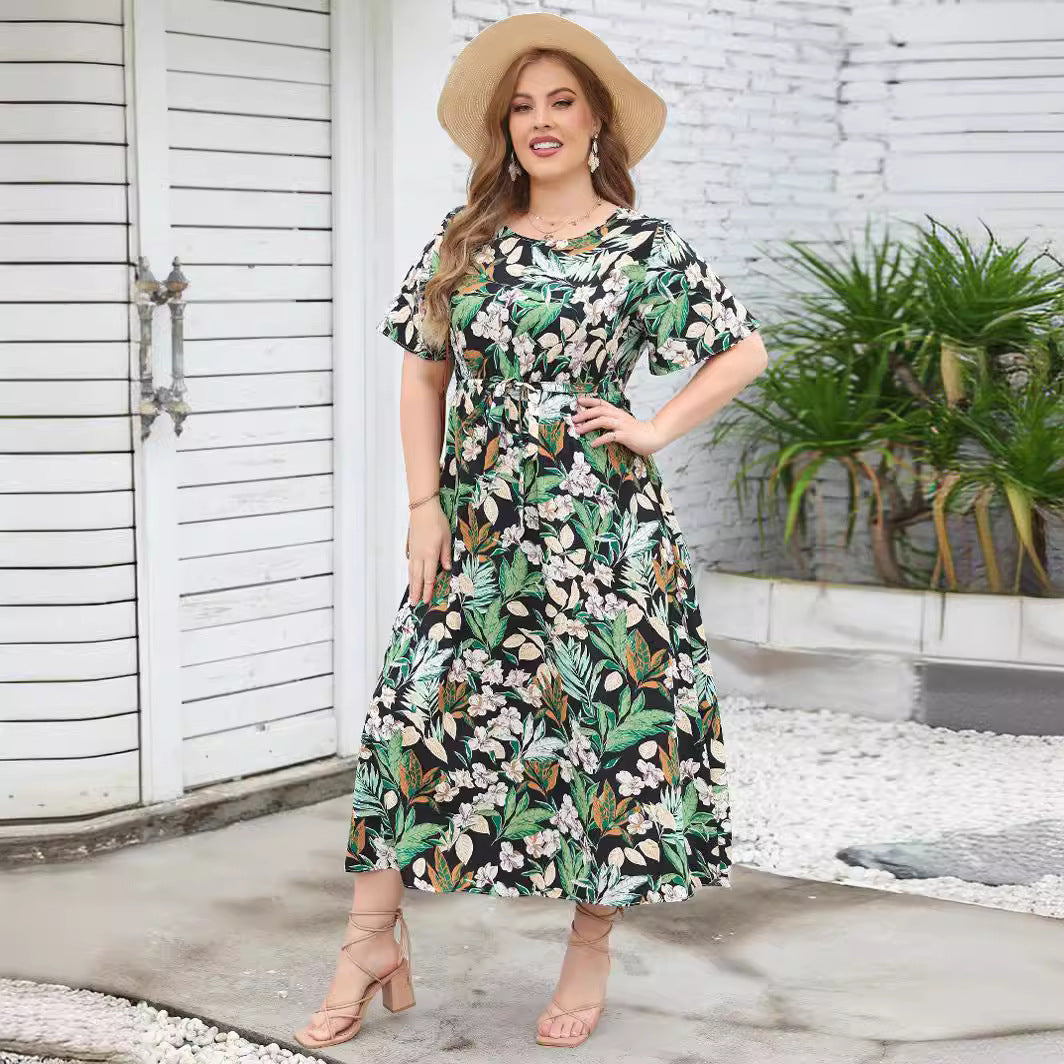 Damen Maxikleid mit Musterung und Dekorband