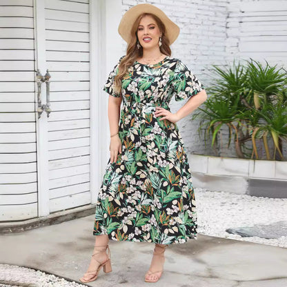 Damen Maxikleid mit Musterung und Dekorband