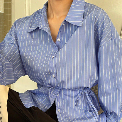 Damen Bluse mit Bindeband Streifenmuster Norvielle