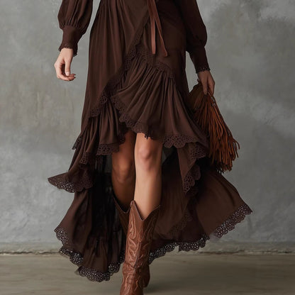 Damen Wickelkleid Spitzendetails Fließender Saum Norvielle