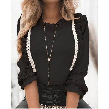 Damen Bluse Rüschendetails Spitze Norvielle