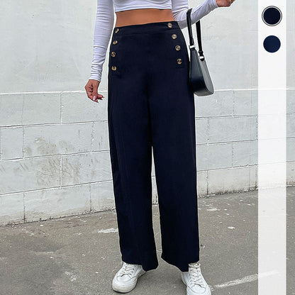 Damen Palazzo-Hose Weit Dekorative Knöpfe Norvielle - Norvielle