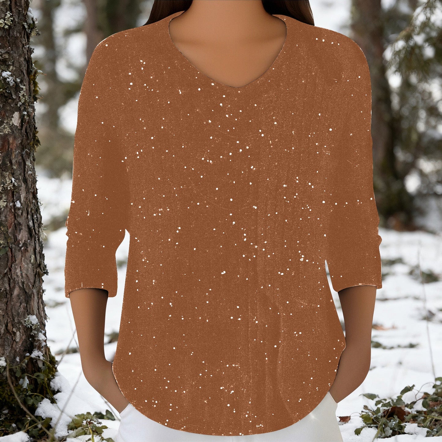Damen Langarmshirt V-Ausschnitt Baumwolle Norvielle