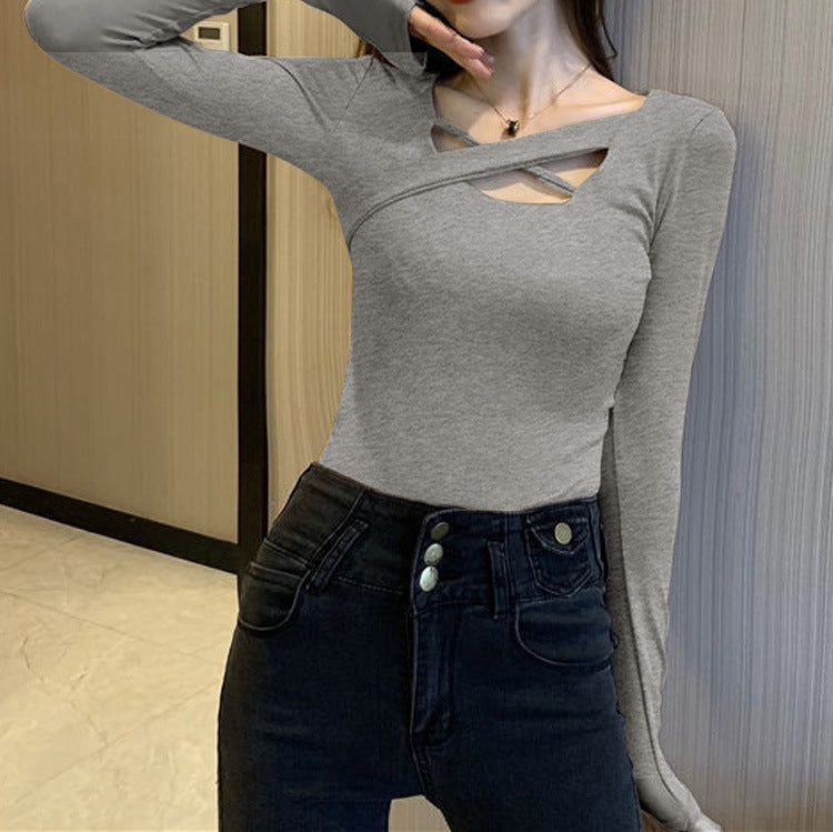 Damen Langarmbody Modernes Kreuzdesign Weiß