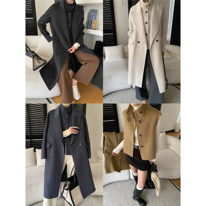 Damen Wollmantel Oversized Doppelter Knopfleiste