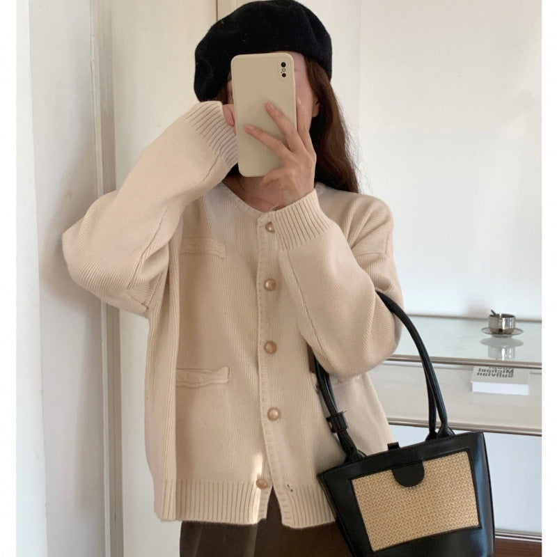 Damen Strickjacke Knopfdetails Großzügige Taschen Norvielle