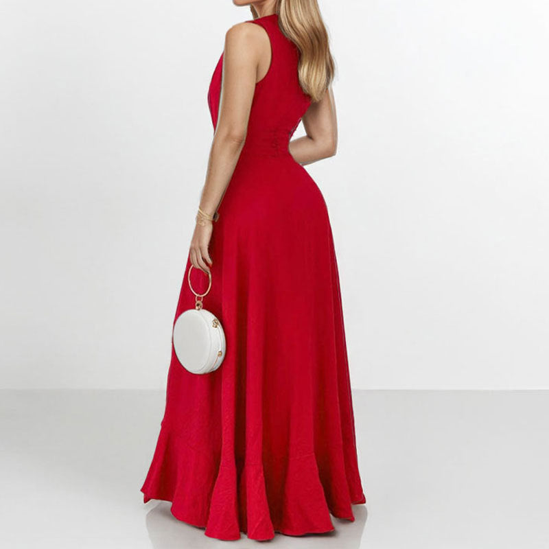 Damen Maxikleid Asymmetrischer Saum Rüschen Norvielle