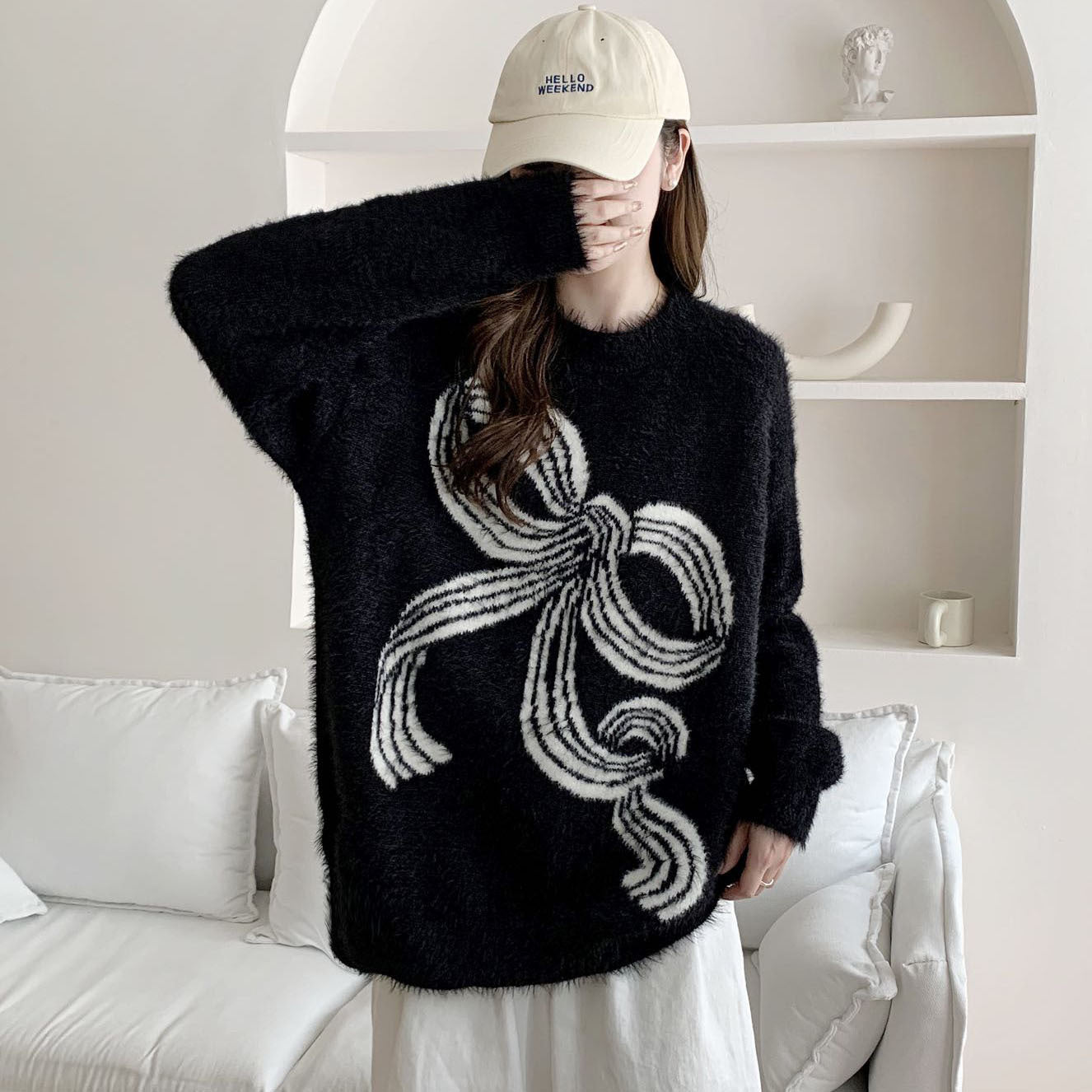 Damen Pullover Kuschelig Dekoratives Schleifenmuster Norvielle