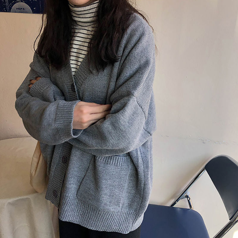 Damen Strickcardigan Oversized Lässig mit Knöpfen Beige