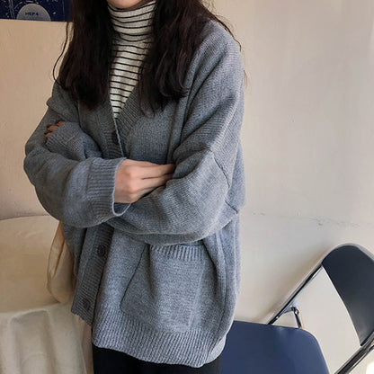 Damen Strickcardigan Oversized Lässig mit Knöpfen Beige