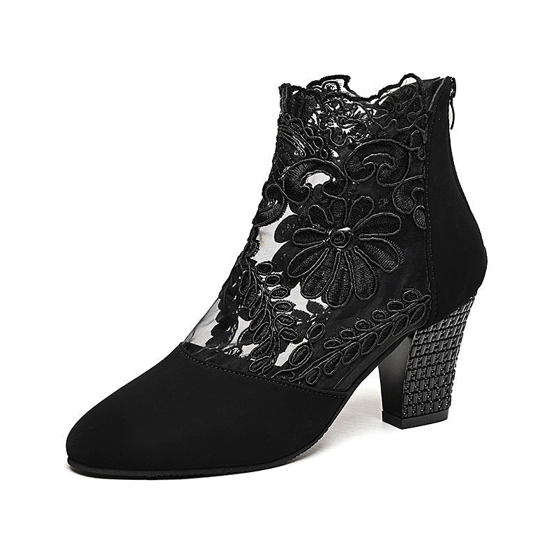 Damen Schnürstiefeletten Norvielle Florale Spitze Blockabsatz