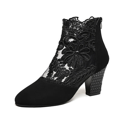 Damen Schnürstiefeletten Norvielle Florale Spitze Blockabsatz