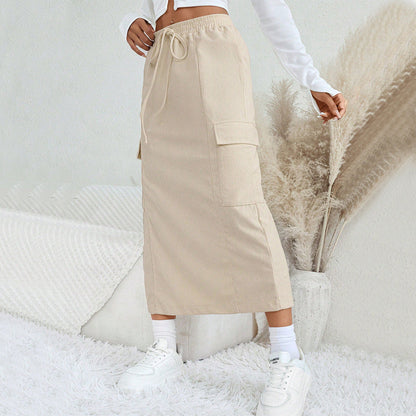 Damen Maxi-Rock Cargo-Taschen Verstellbarer Bund Norvielle