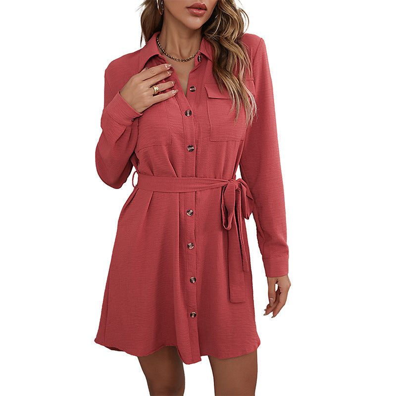 Damen Hemdblusenkleid mit Taillengürtel und Knöpfen Norvielle