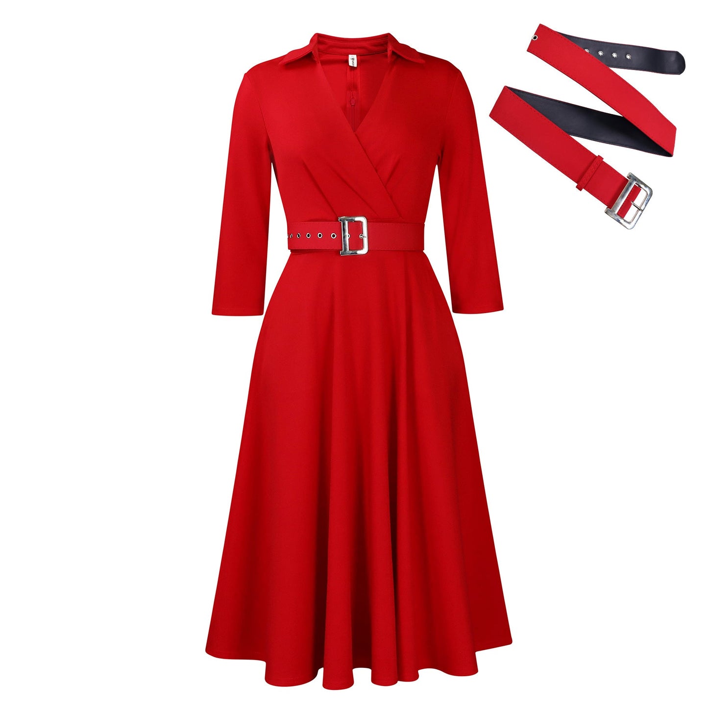 Damen Wickelkleid Tailliert Abnehmbarer Gürtel Norvielle