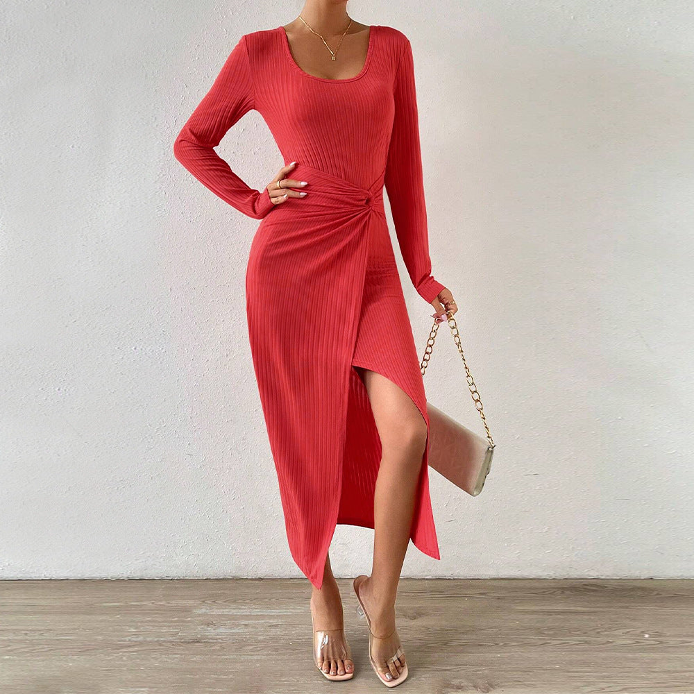 Damen Maxikleid Wickeldesign Seitenschlitz