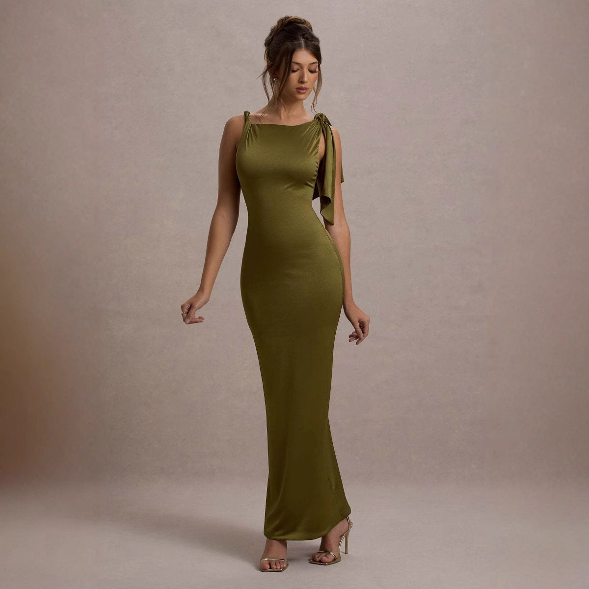 Damen Maxikleid Asymmetrischer Träger Figurbetonter Schnitt Norvielle