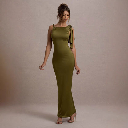 Damen Maxikleid Asymmetrischer Träger Figurbetonter Schnitt Norvielle