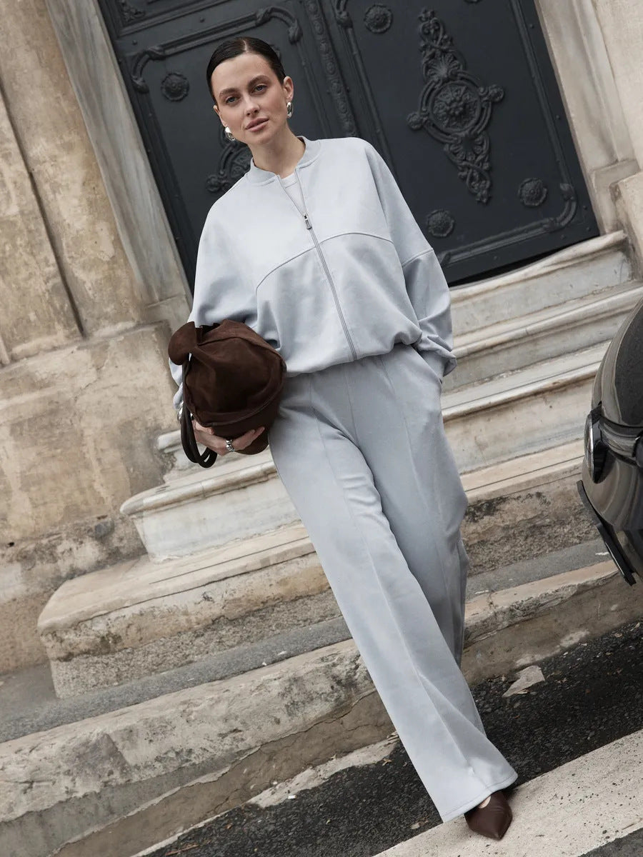 Damen Freizeit-Loungewear-Set mit Reißverschluss Weite Passform