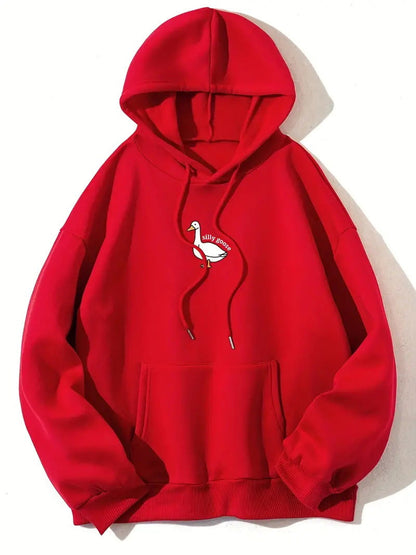 Damen Kapuzenpullover Gänsemotiv Weiches Fleece Innen Norvielle