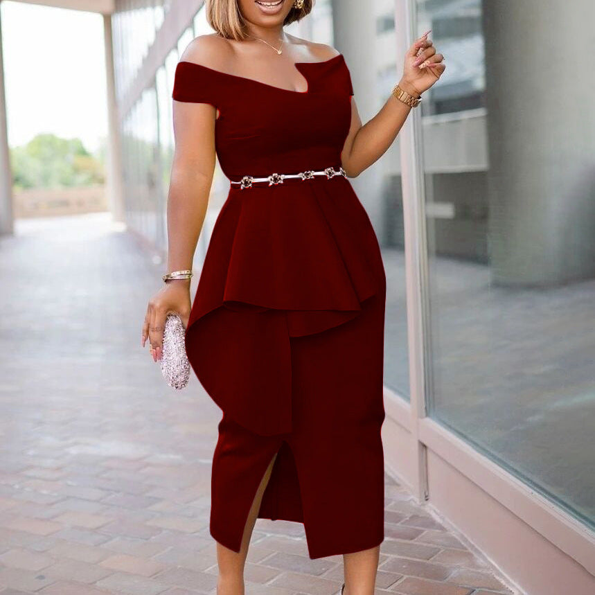 Damen Abendkleid Asymmetrischer Saum Elegante Drapierung Norvielle - Norvielle