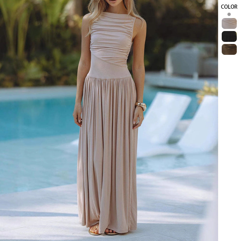 Damen Maxikleid Faltenwurf Hoher Taillenbund Norvielle - Norvielle