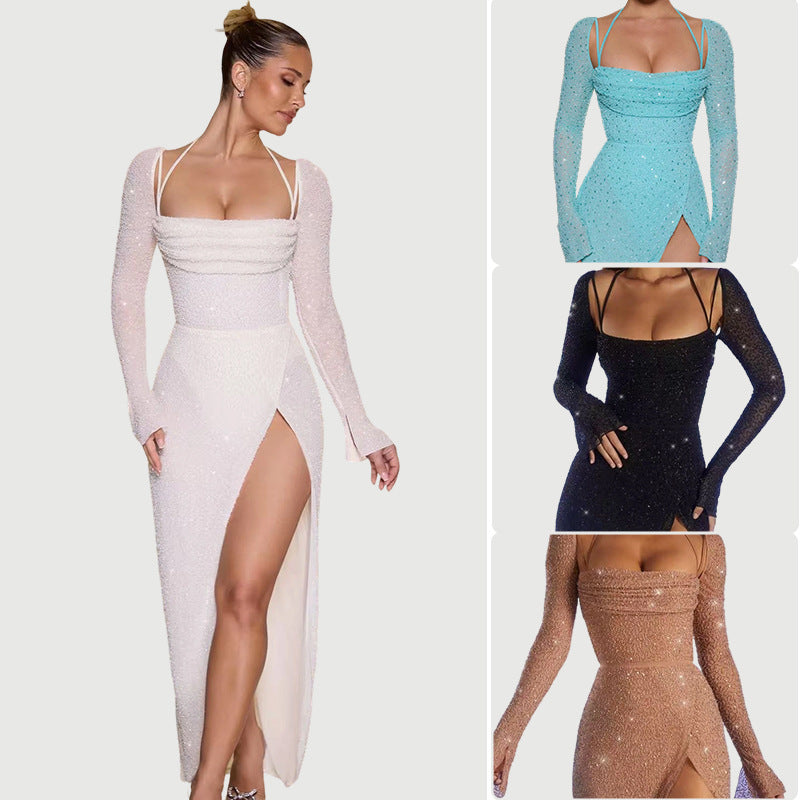 Damen Maxikleid mit schimmernden Details und Seitenschlitz Norvielle - Norvielle