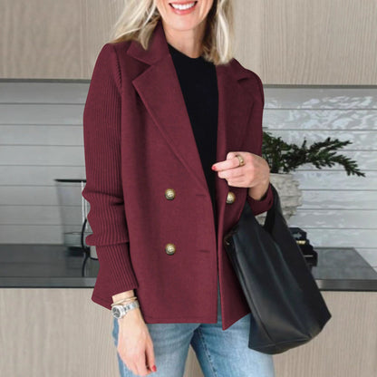 Damen Oversized Blazer Doppelter Knopfleiste Strukturierte Ärmel