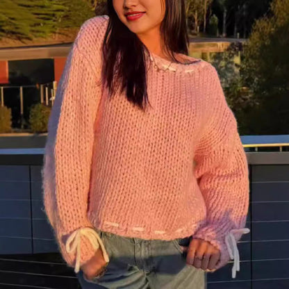 Damen Pullover Locker Kordelverschluss Norvielle