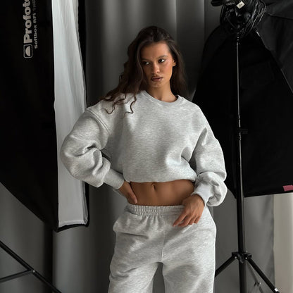 Damen Sportanzug Crop Weites Bein Norvielle