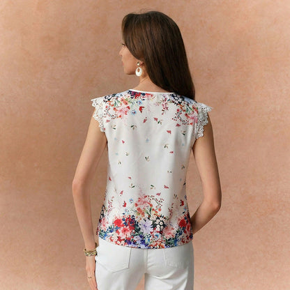 Damen Bluse Floralmuster Spitzenbesatz Norvielle