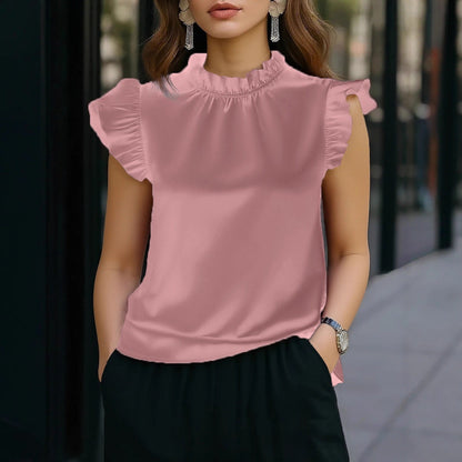 Damen Bluse mit Rüschendetails Stehkragen Elegante Bluse