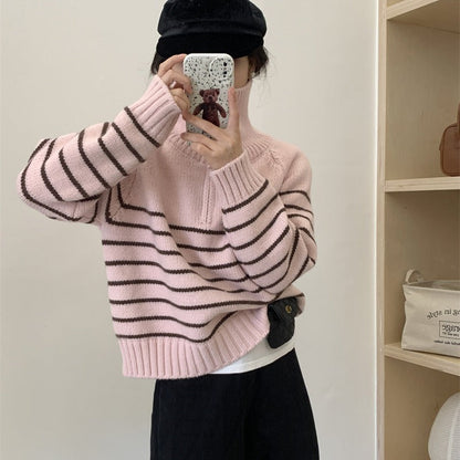 Damen Pullover Gestreift Halbzipp Norvielle