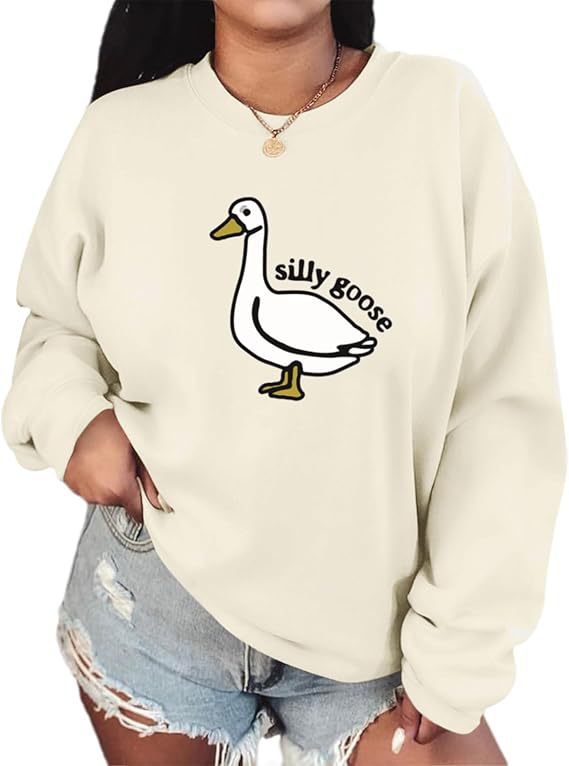 Damen Sweatshirt Entenmotiv Lässig Grün