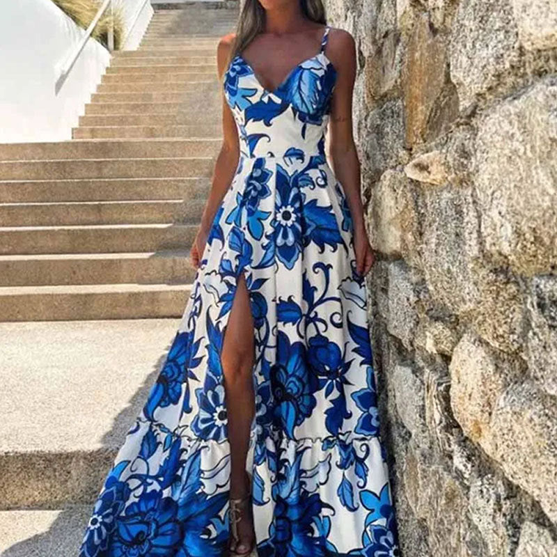 Damen Maxikleid Floralmuster Hochschlitz Norvielle