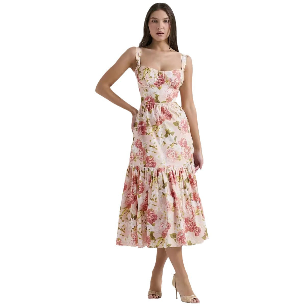 Damen Maxi-Kleid Floralmuster Seitentaschen Norvielle