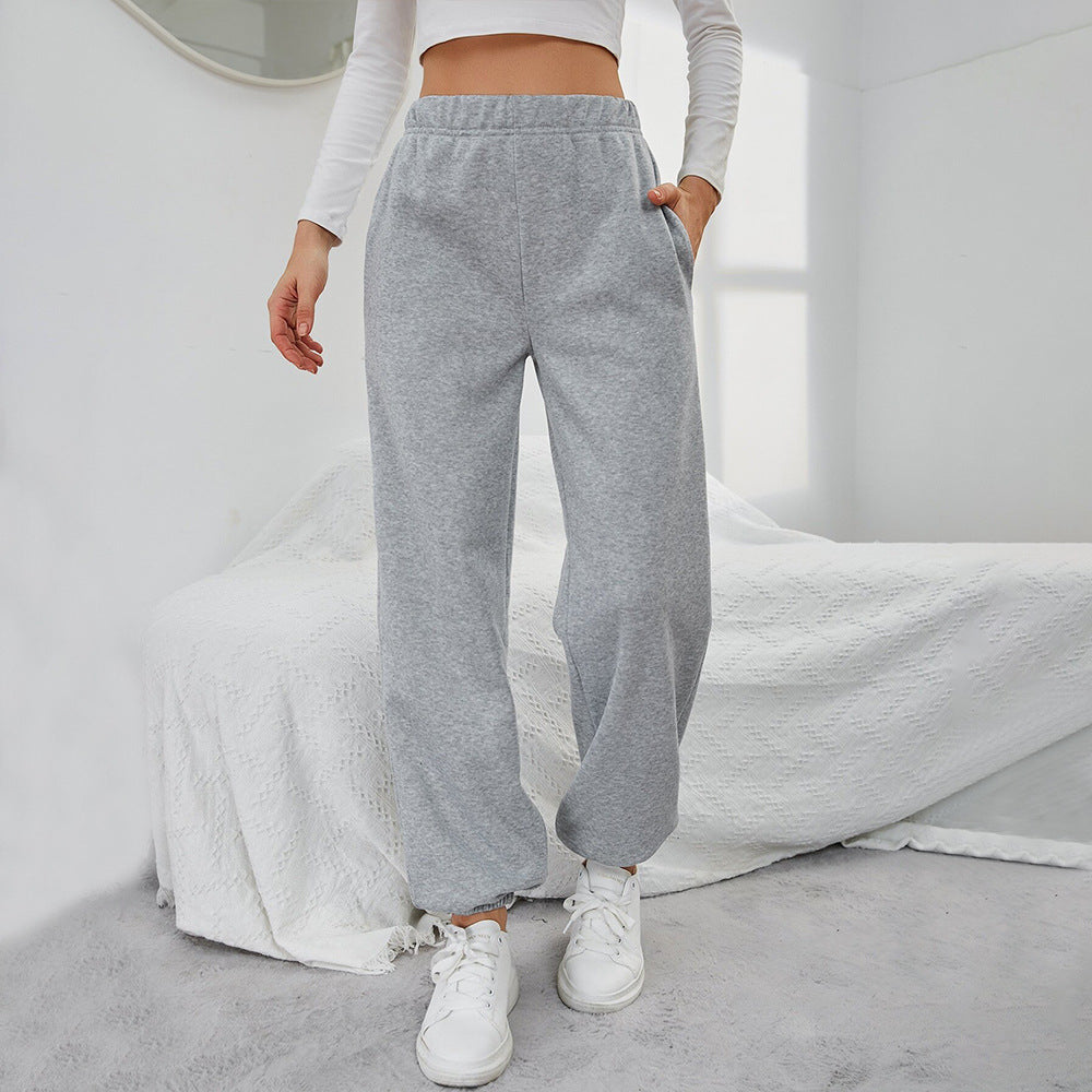 Damen Sweatpants Elastischer Bund Seitentaschen Beige - Norvielle