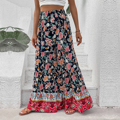 Damen Maxirock Floralmuster Ausgestellter Schnitt